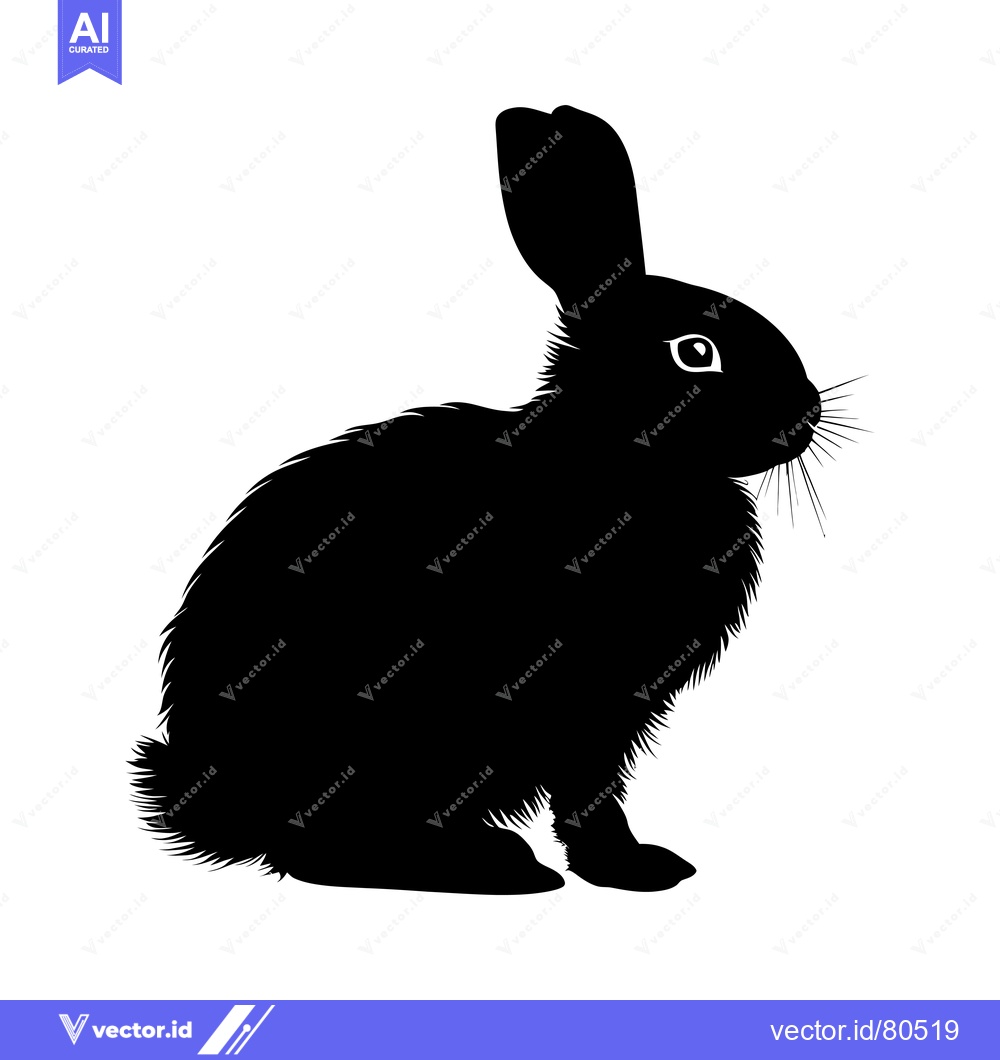 Premium Vector of Black and White Silhouette of a Rabbit Sitting with Ears Up
