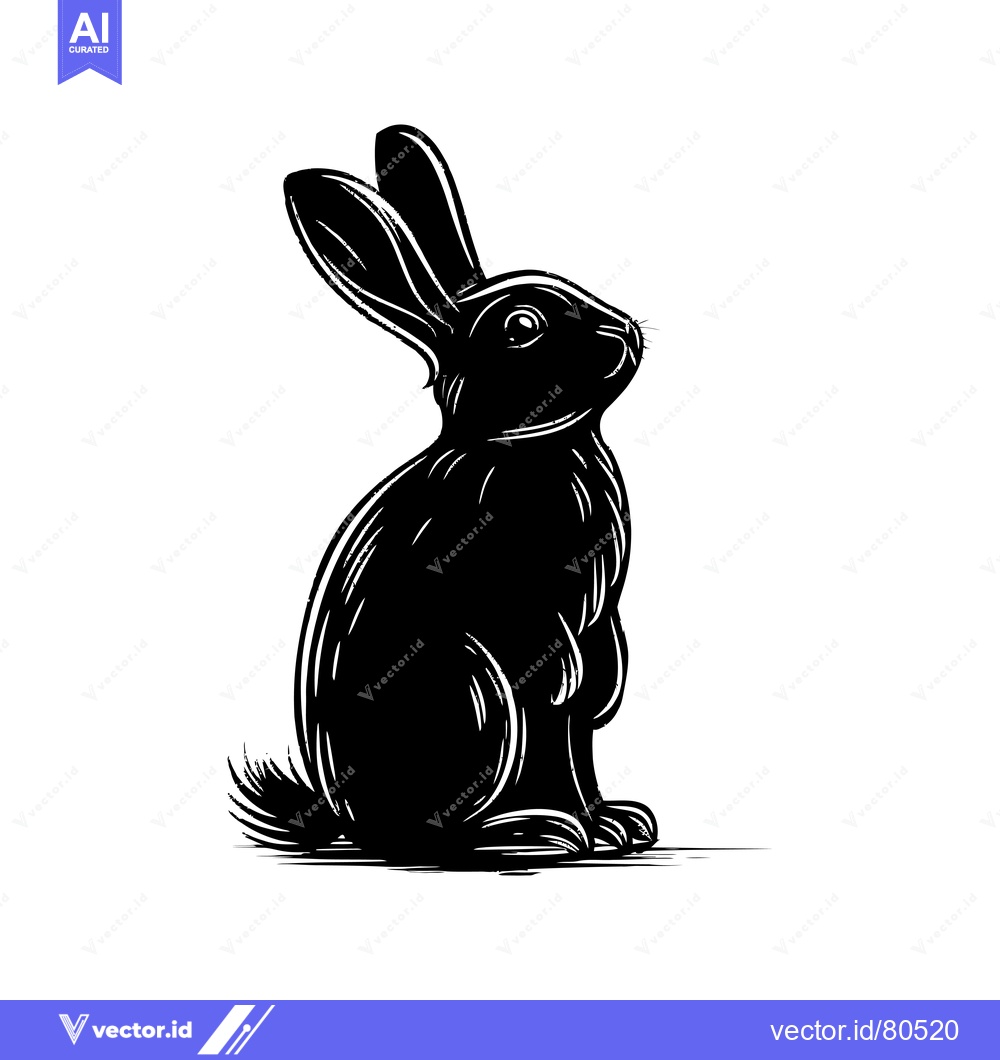 Premium Vector dari Black and White Silhouette of a Sitting Rabbit