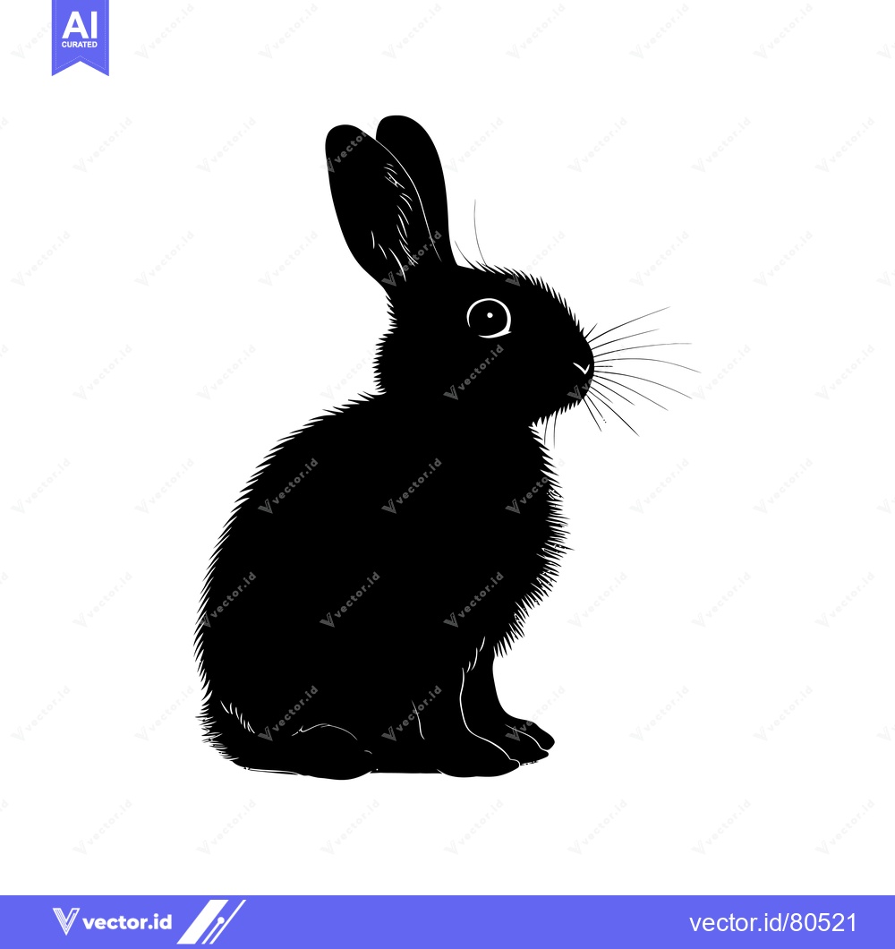 Premium Vector dari Black and White Silhouette of a Rabbit Sitting and Looking to the Righ
