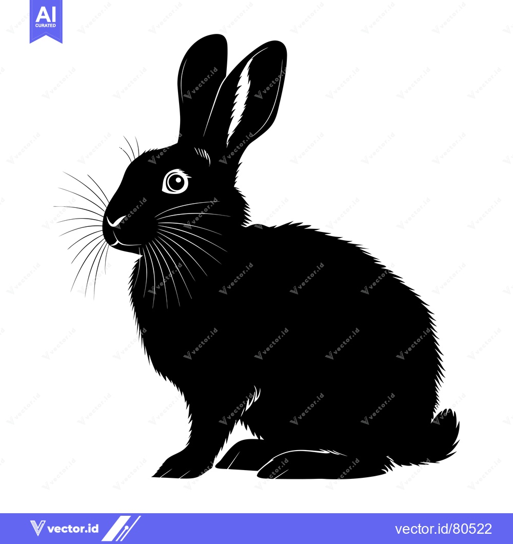 Premium Vector of Black and white silhouette of a rabbit sitting on a white background