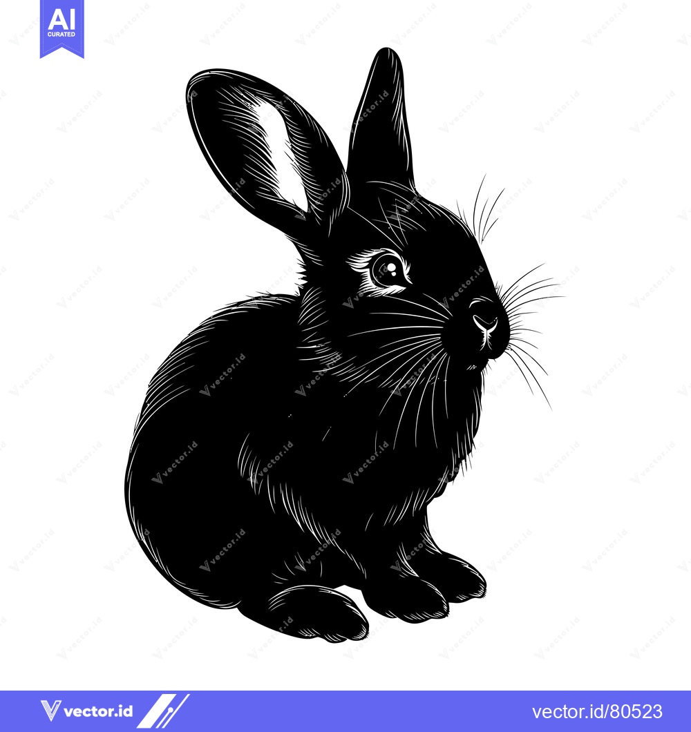 Premium Vector of Black and White Line Art Illustration of a Sitting Rabbit