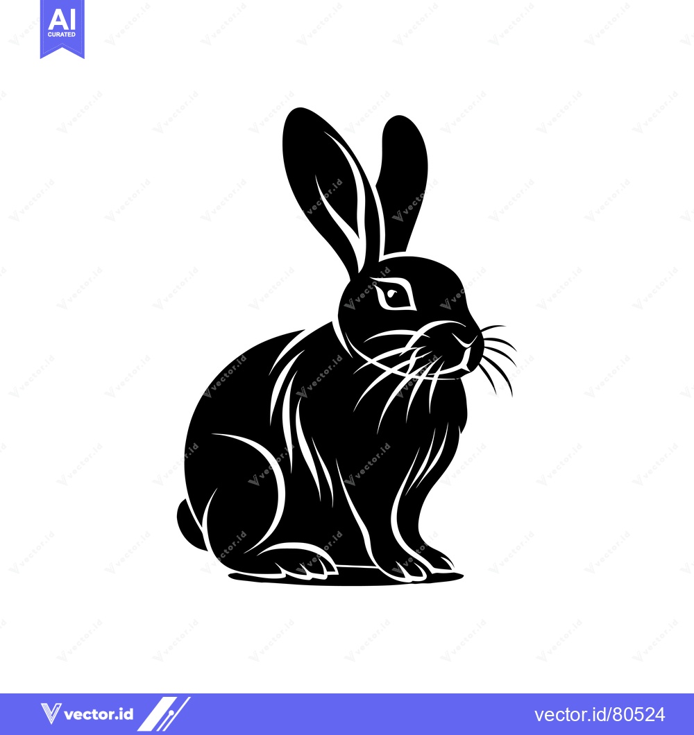 Premium Vector dari Black and White Silhouette of a Sitting Rabbit