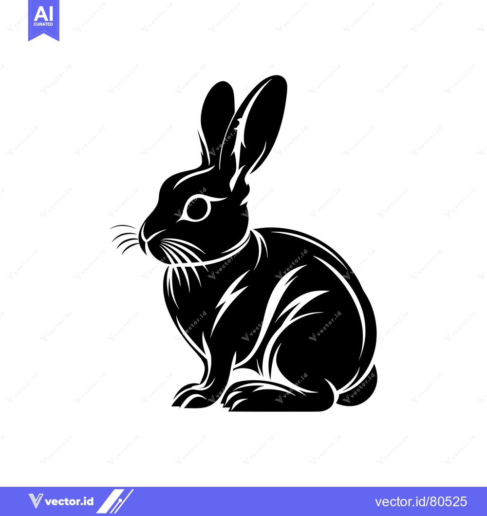 Premium Vector of Black and White Silhouette of a Sitting Rabbit