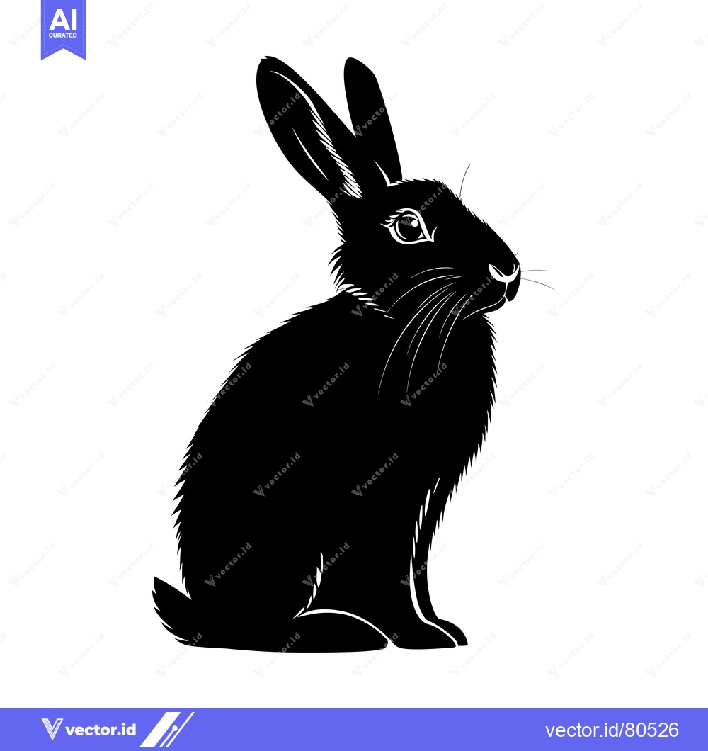 Premium Vector of Black and White Silhouette of a Rabbit Sitting