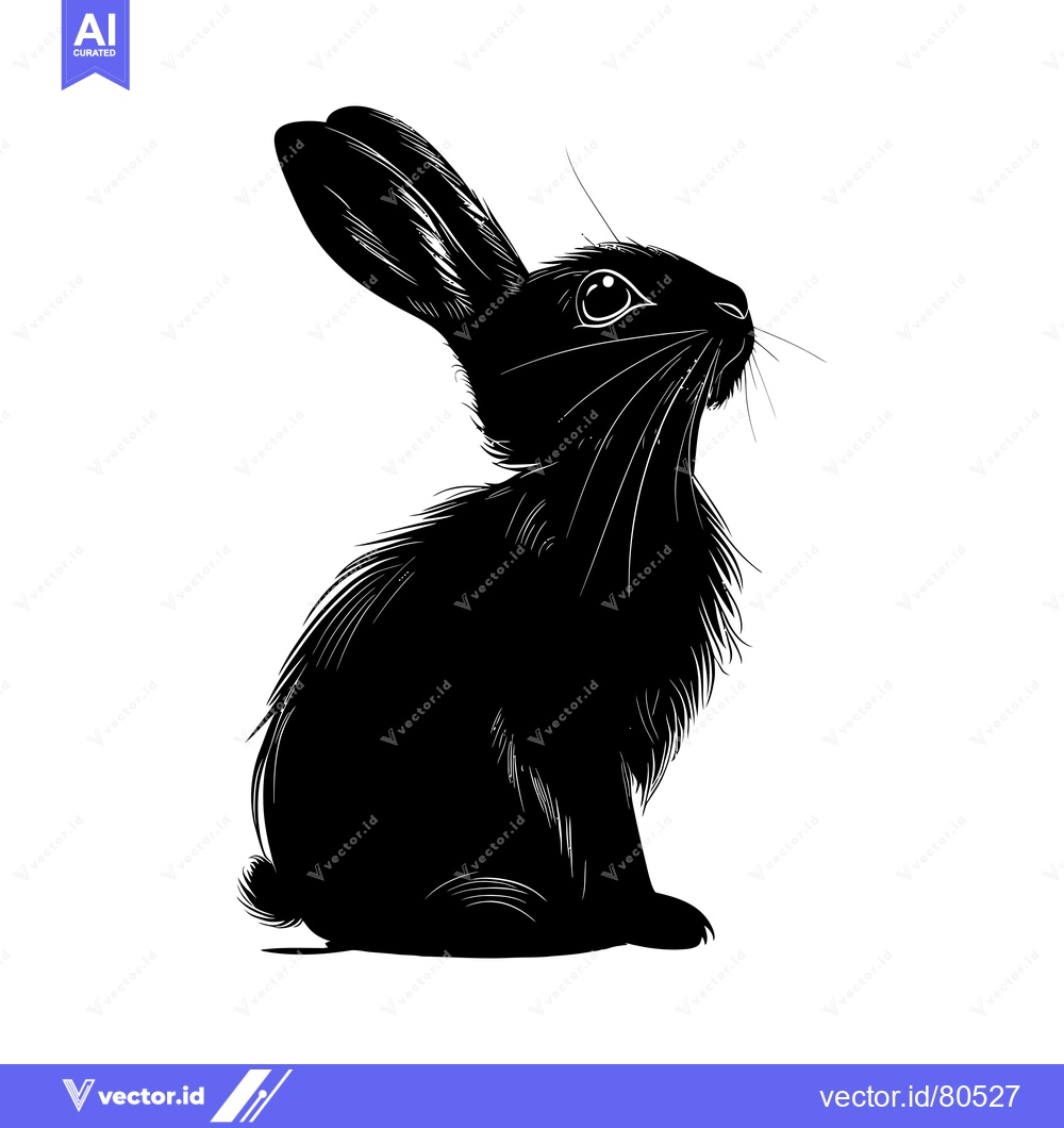 Premium Vector of Black and White Silhouette of a Sitting Rabbit Looking Up