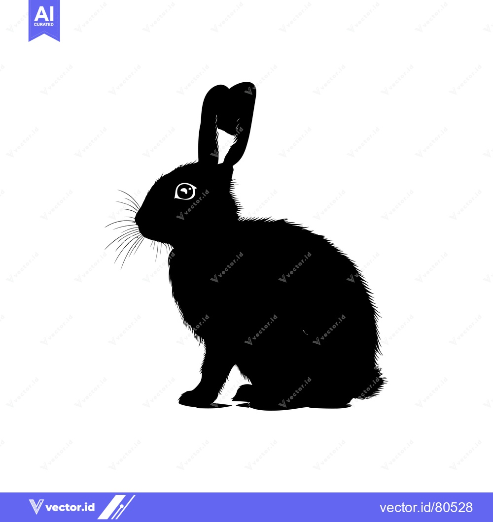 Premium Vector of Black and White Silhouette of a Sitting Rabbit with Long Ears