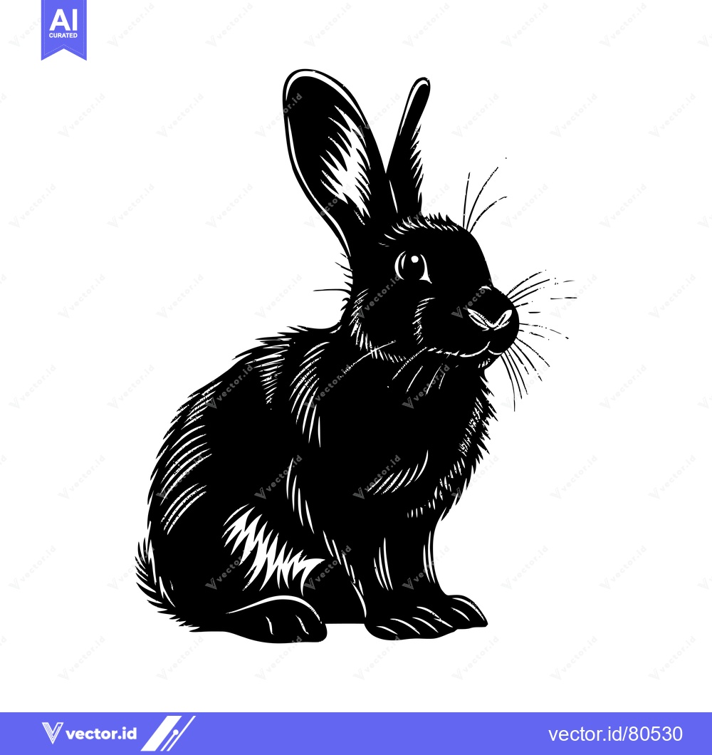 Premium Vector dari Black and White Silhouette of a Rabbit Sitting