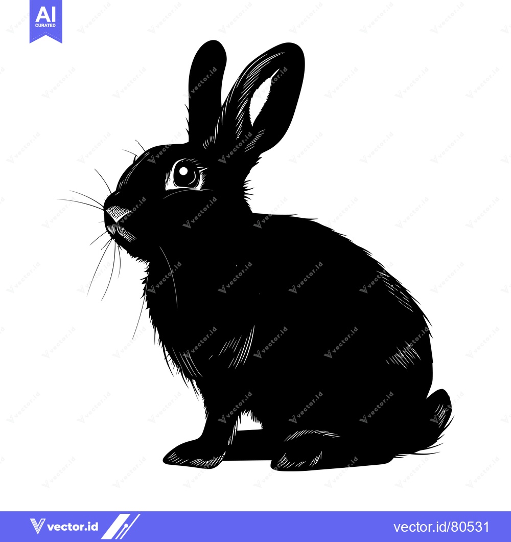 Premium Vector of Black and White Silhouette of a Sitting Rabbit
