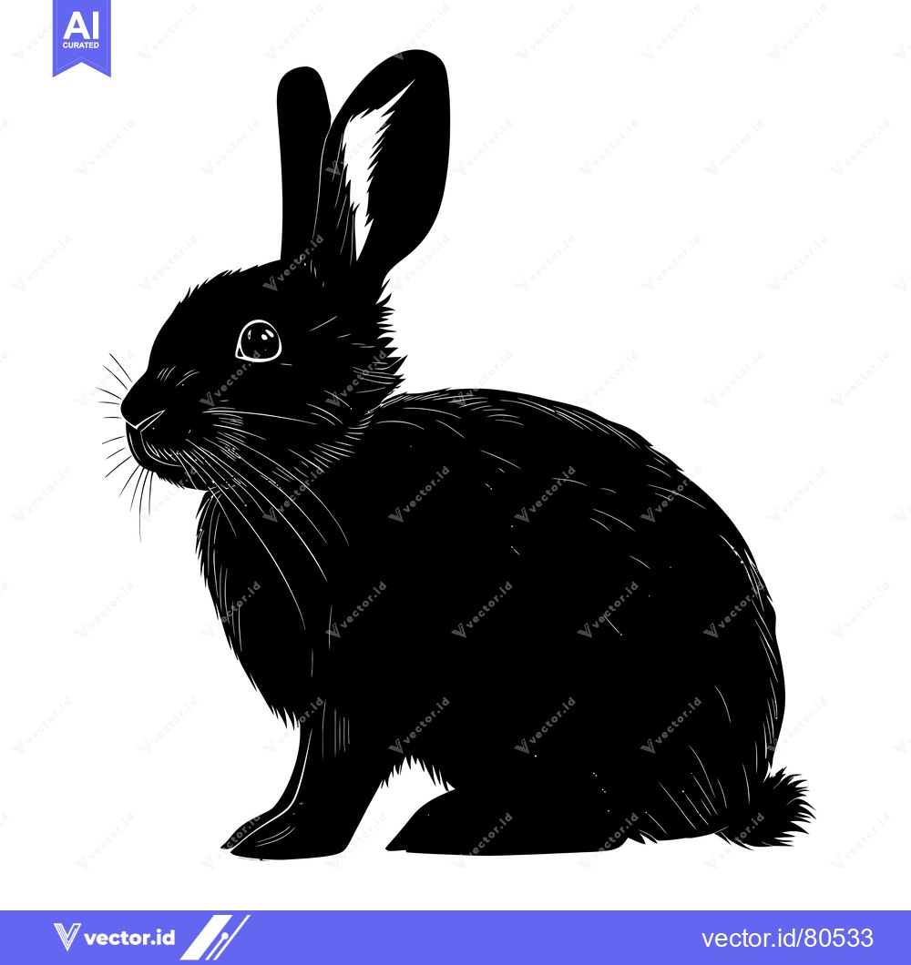 Premium Vector dari Black and White Silhouette of a Rabbit Sitting with Long Ears