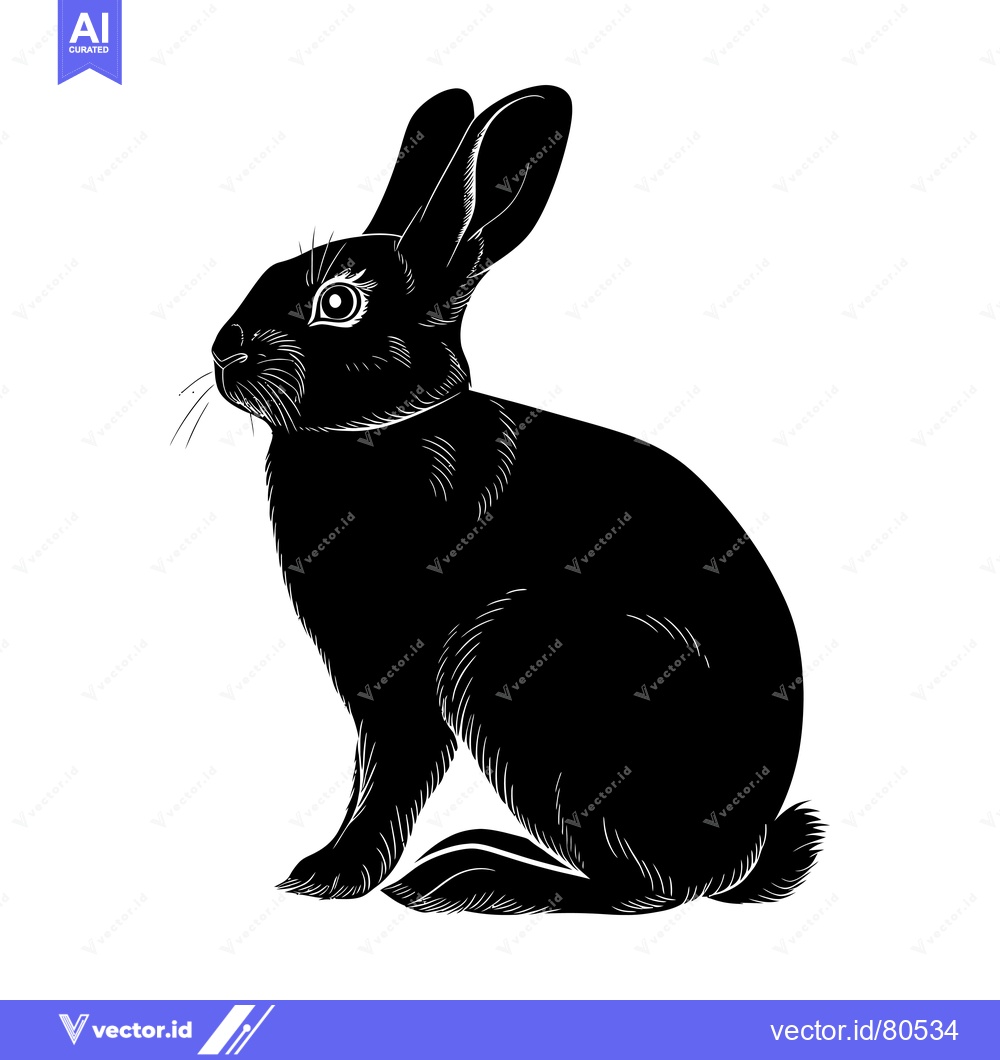 Premium Vector dari Black and White Silhouette of a Rabbit Sitting