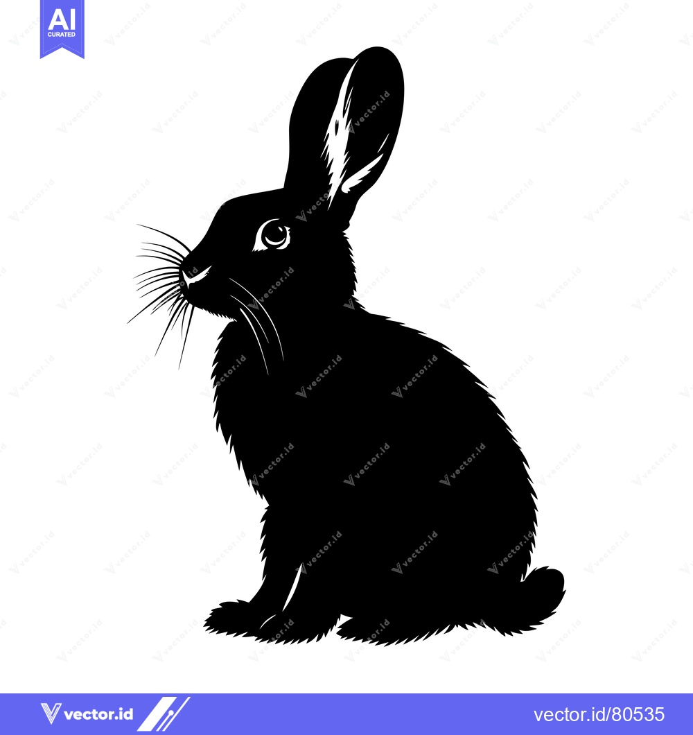 Premium Vector of Black and White Silhouette of a Sitting Rabbit