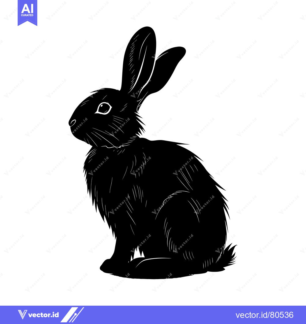 Premium Vector dari Black and White Silhouette of a Rabbit Sitting on a White Background