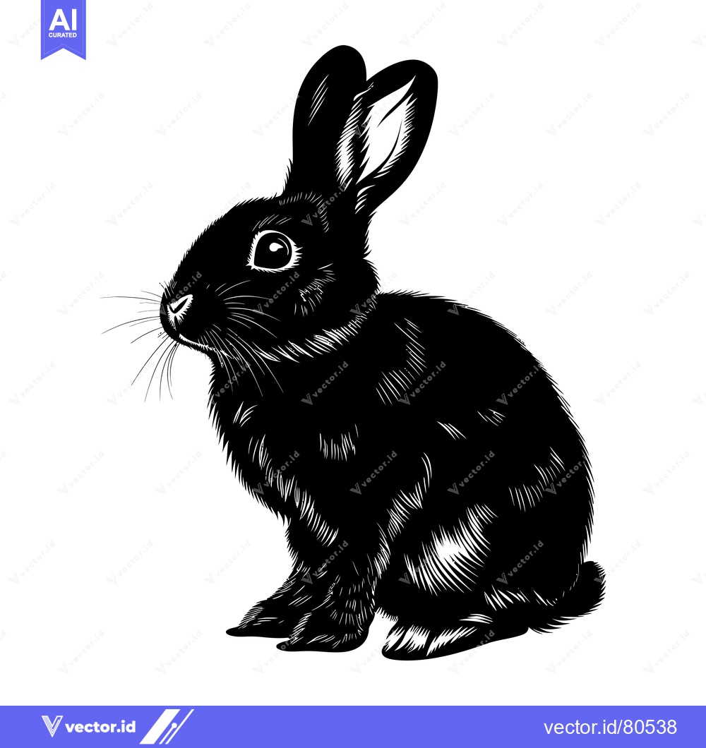 Premium Vector of Black and White Line Art Illustration of a Sitting Rabbit