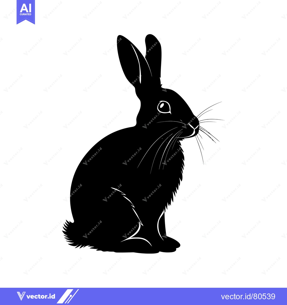 Premium Vector dari Black Silhouette of a Rabbit Sitting with Long Ears and Whiskers