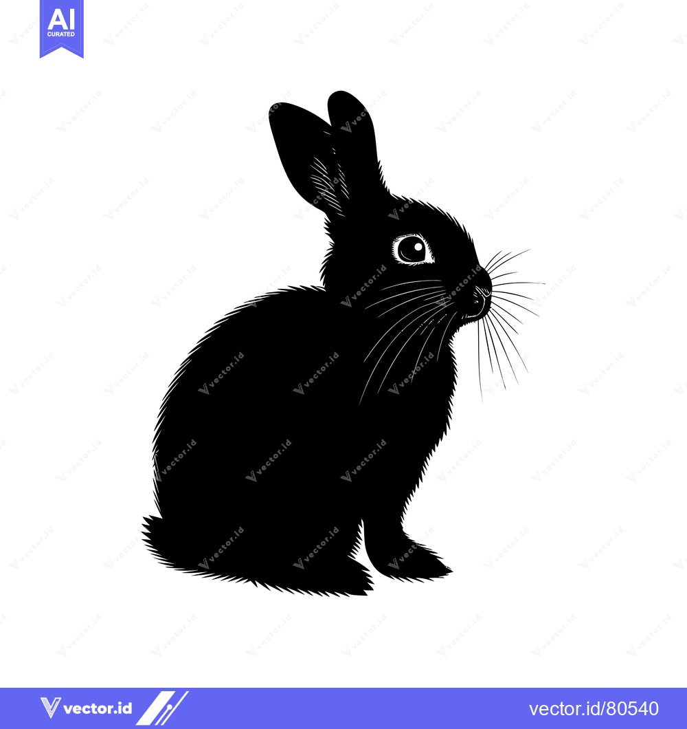 Premium Vector of Black and White Silhouette of a Sitting Rabbit with Long Whiskers