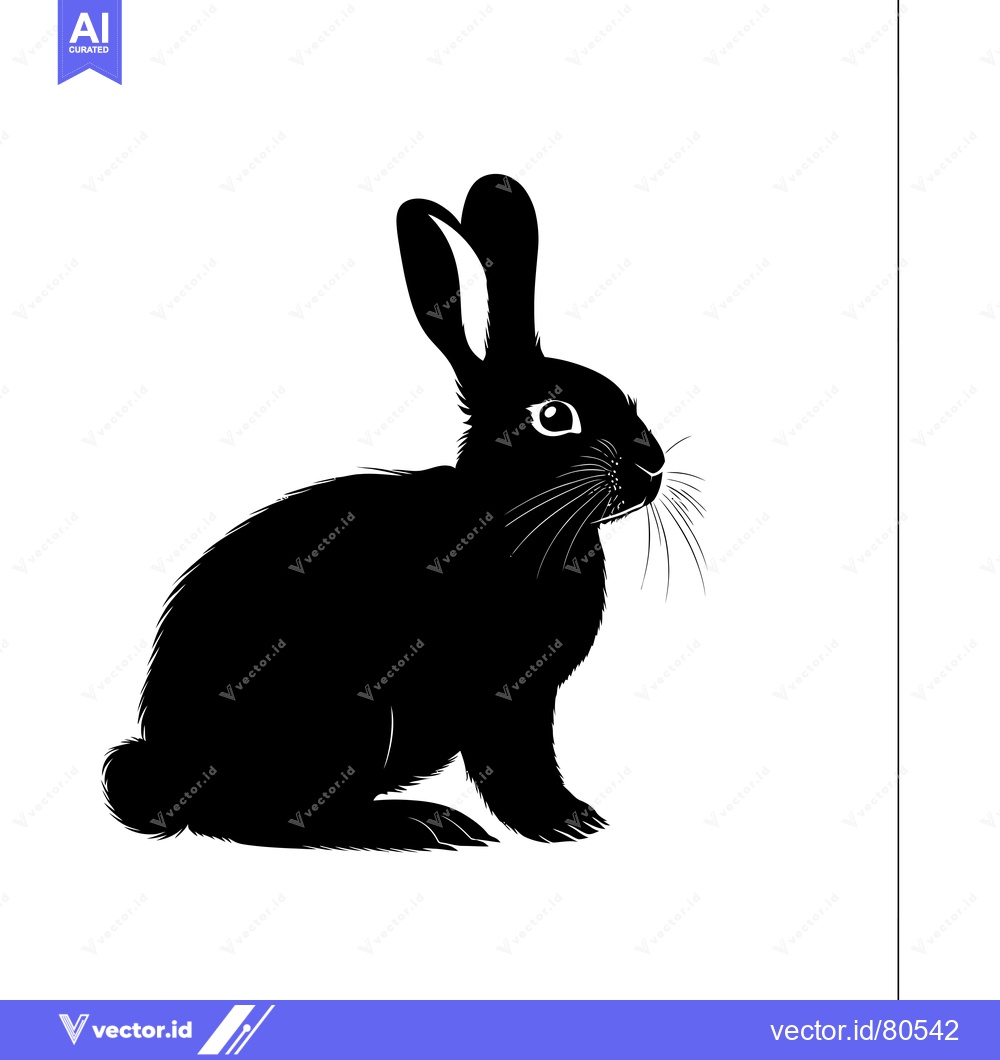 Premium Vector of Black and White Silhouette of a Sitting Rabbit
