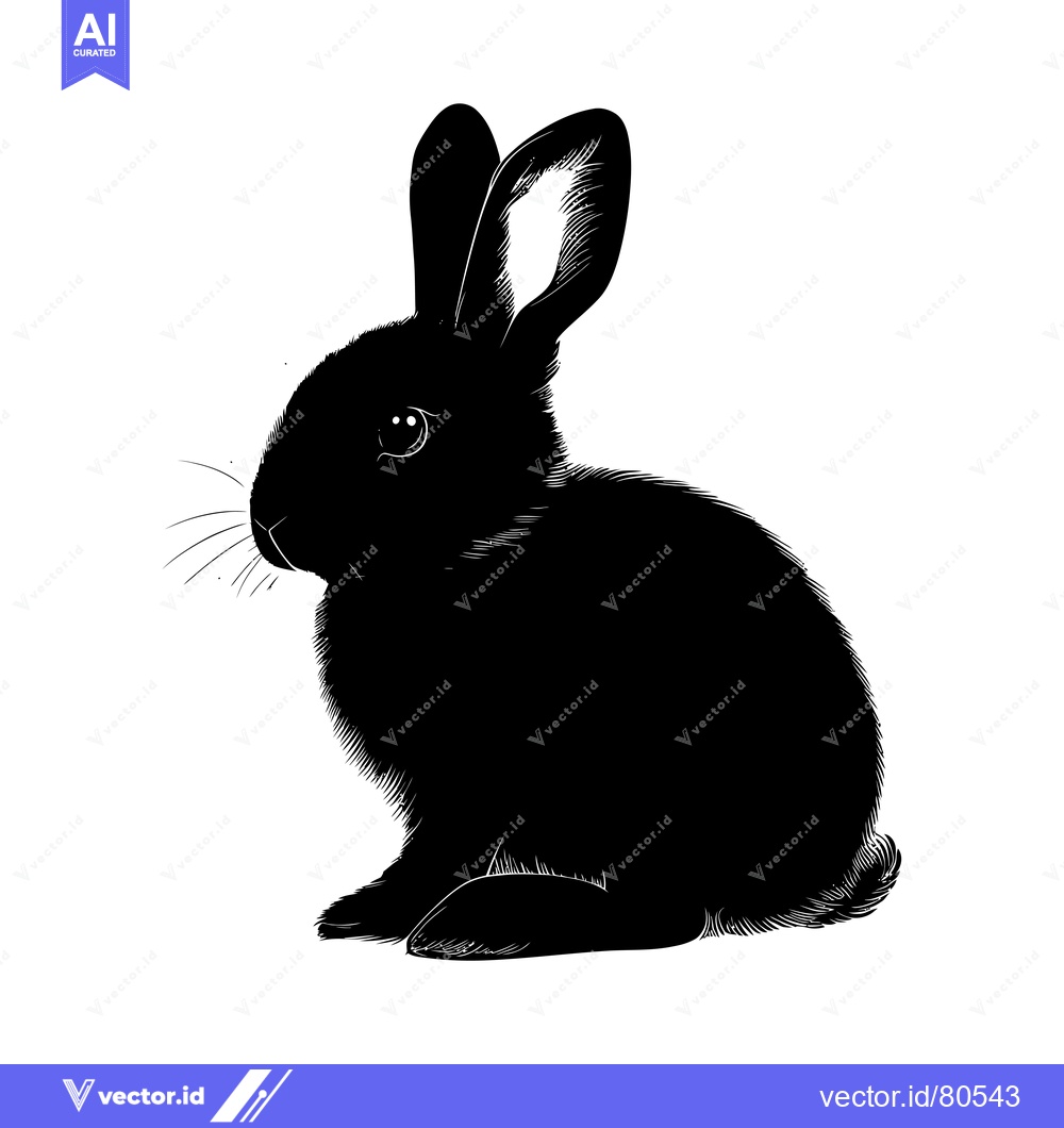 Premium Vector dari Black and White Silhouette of a Sitting Rabbit