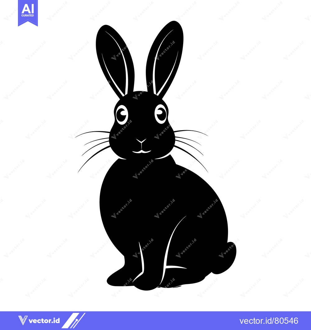 Premium Vector dari Black Silhouette of a Sitting Rabbit with Big Ears