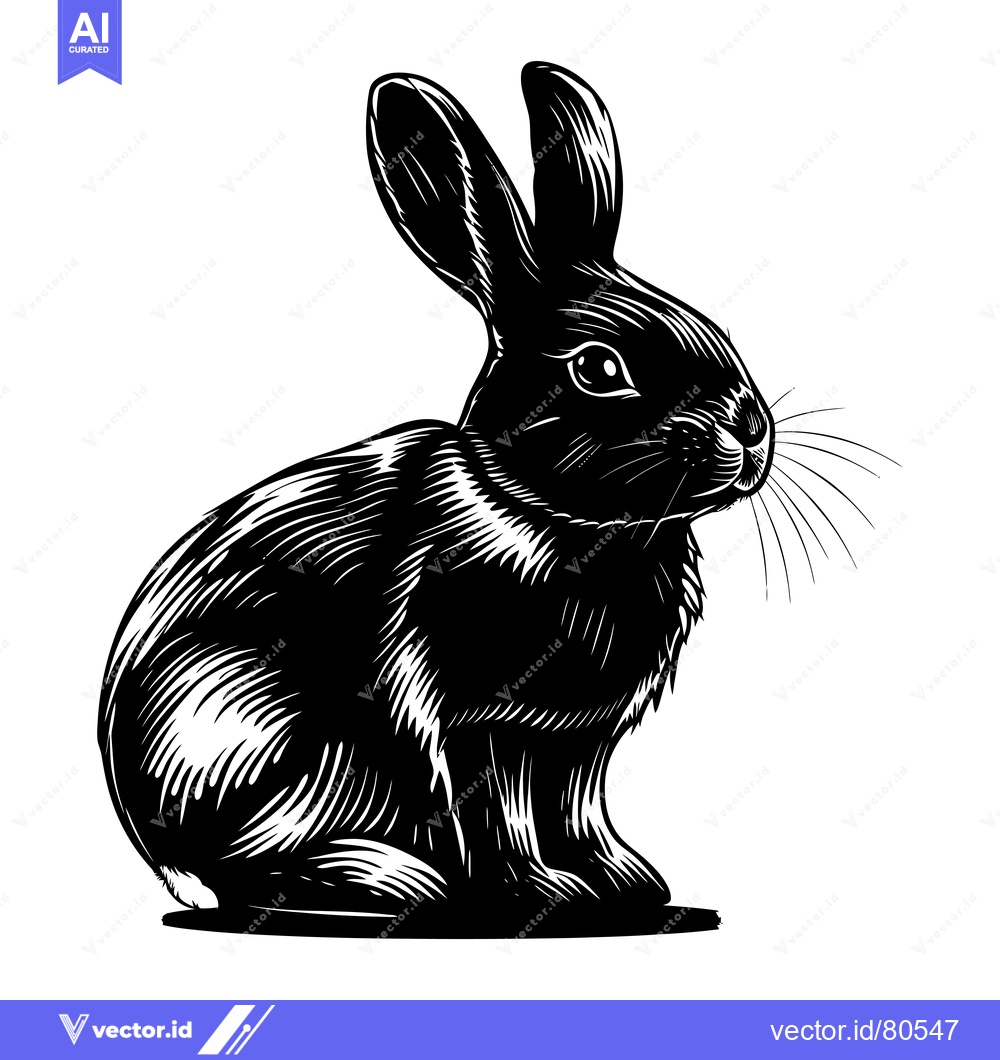 Premium Vector dari Black and White Line Art Illustration of a Sitting Rabbit