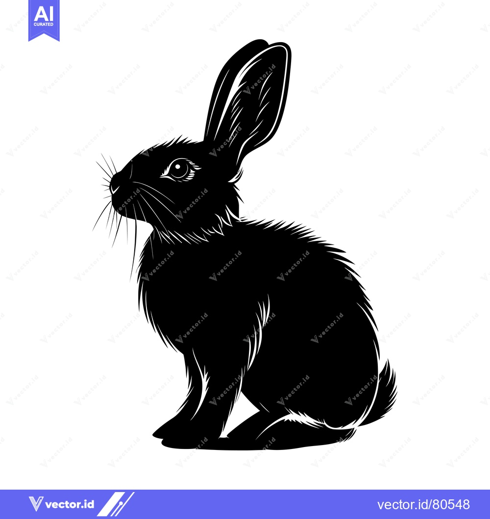 Premium Vector of Black and White Silhouette of a Sitting Rabbit