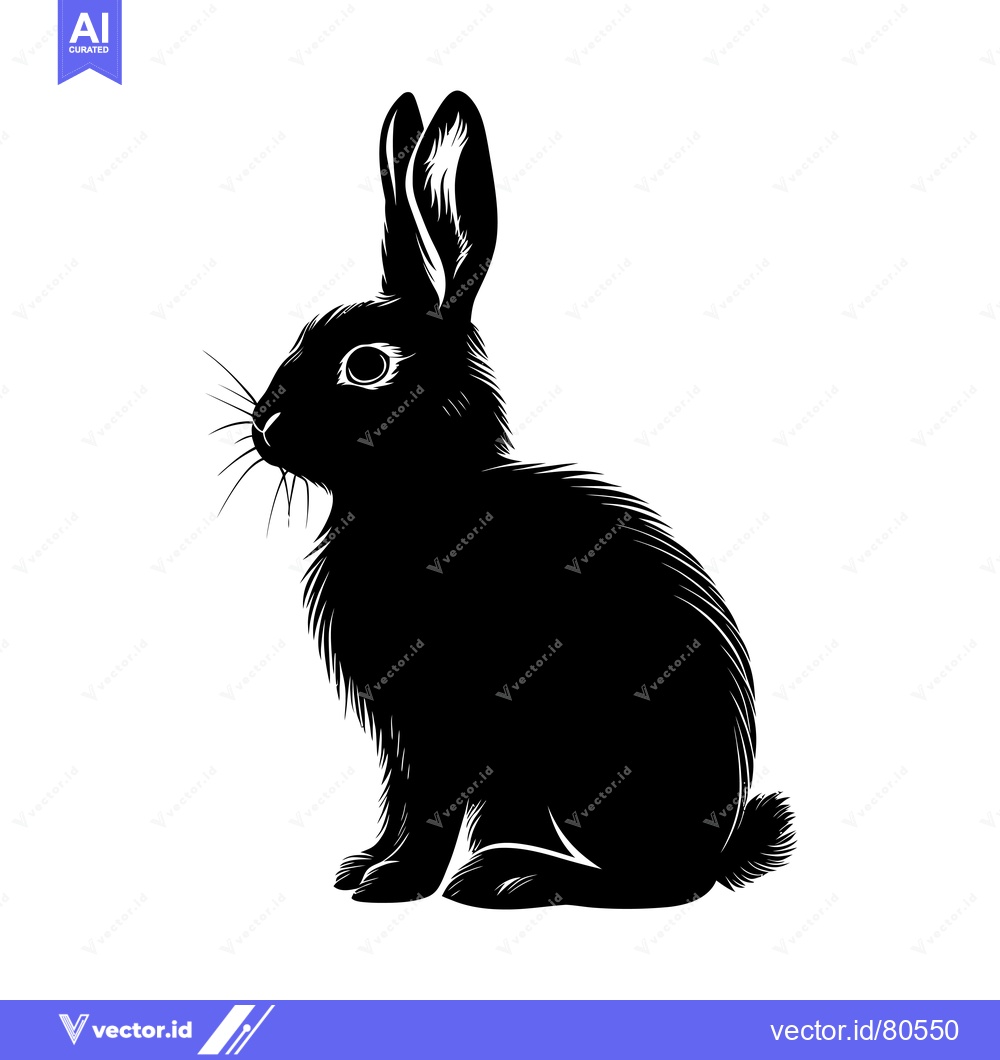 Premium Vector of Black and White Silhouette of a Sitting Rabbit