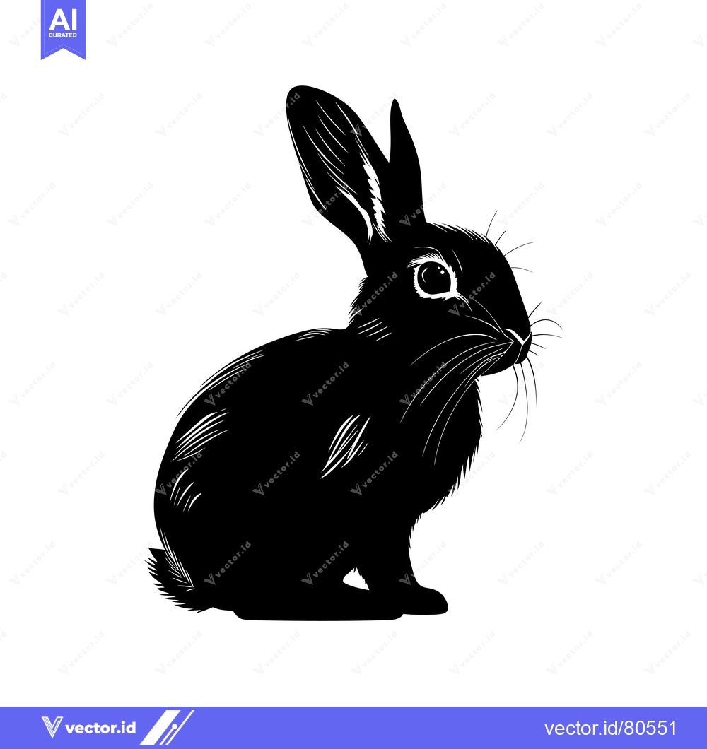 Premium Vector of Black and white silhouette of a rabbit sitting and looking to the righ