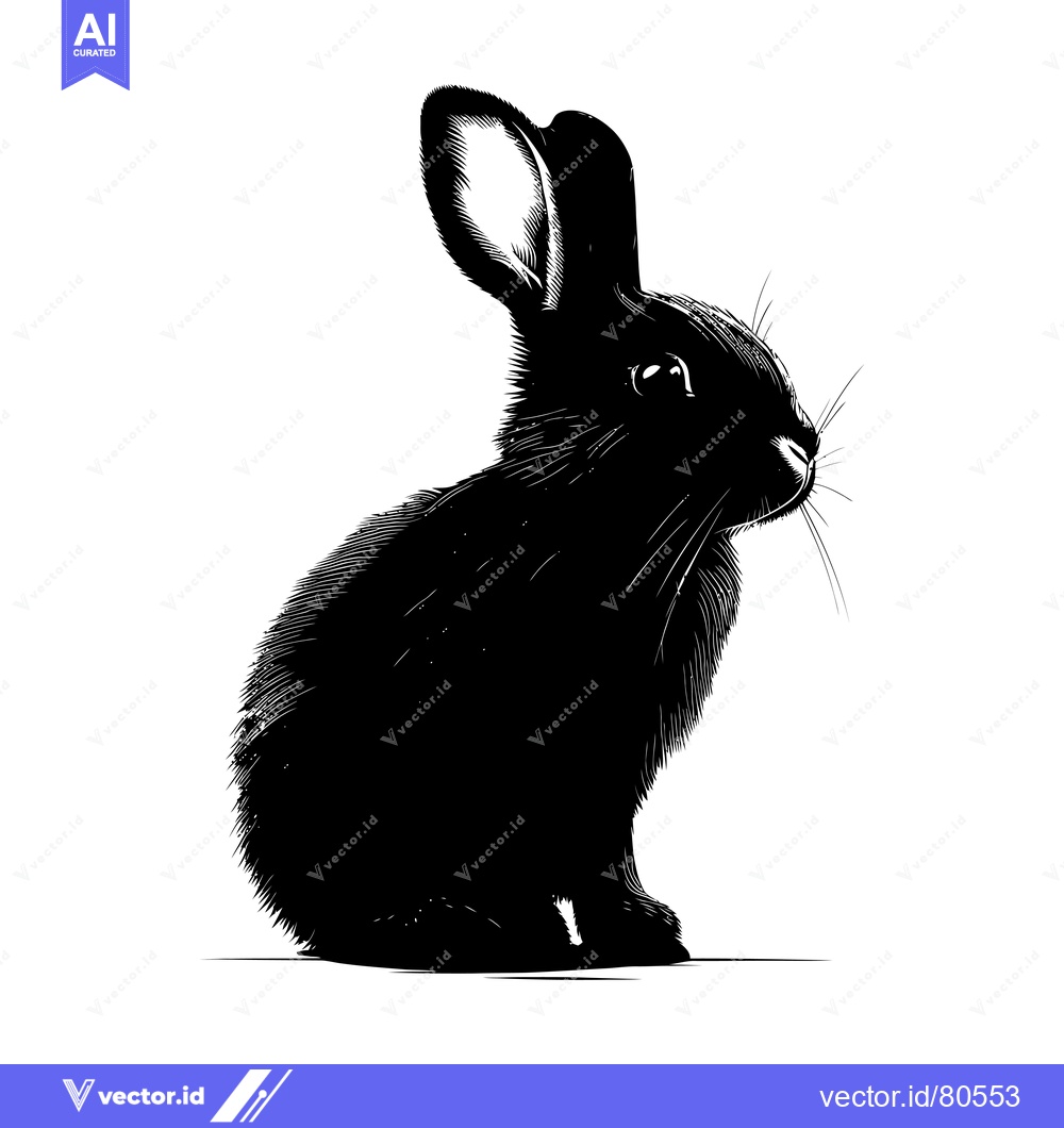 Premium Vector dari Black and White Silhouette of a Rabbit Sitting
