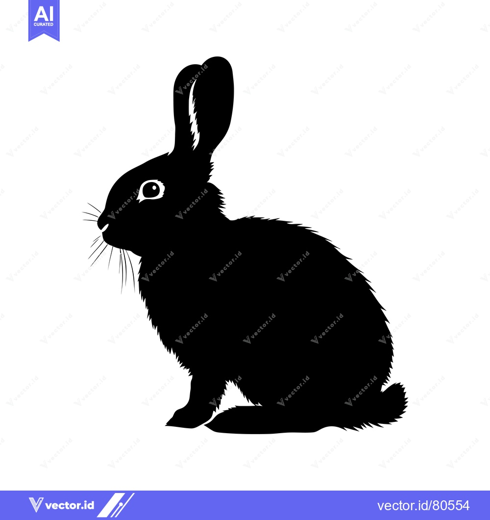 Premium Vector dari Black and White Silhouette of a Rabbit Sitting