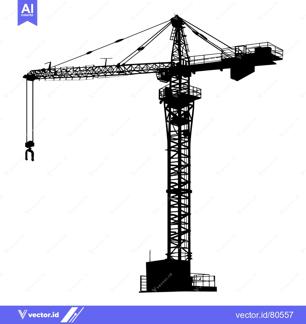 Premium Vector of Silhouette of a Construction Crane Against a White Background