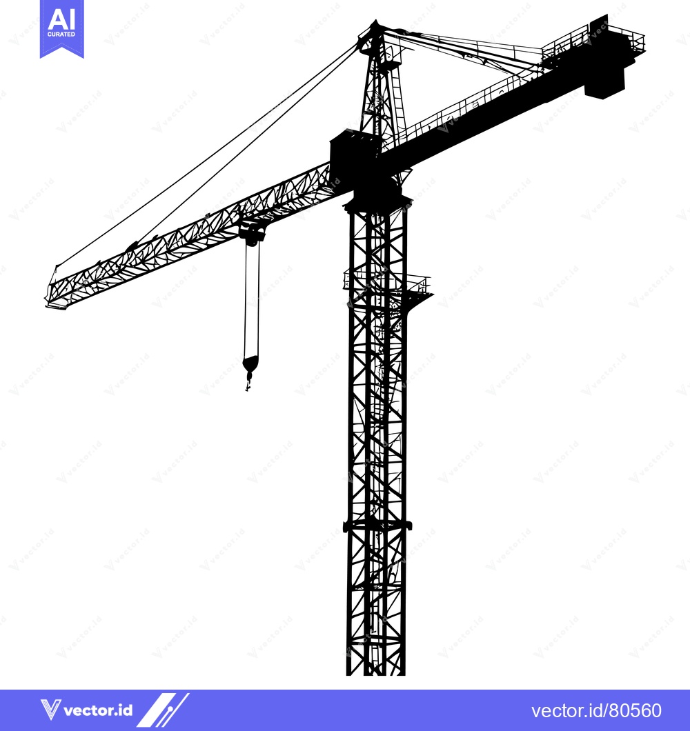 Premium Vector of Silhouette of a Construction Crane with a Hook and Cables