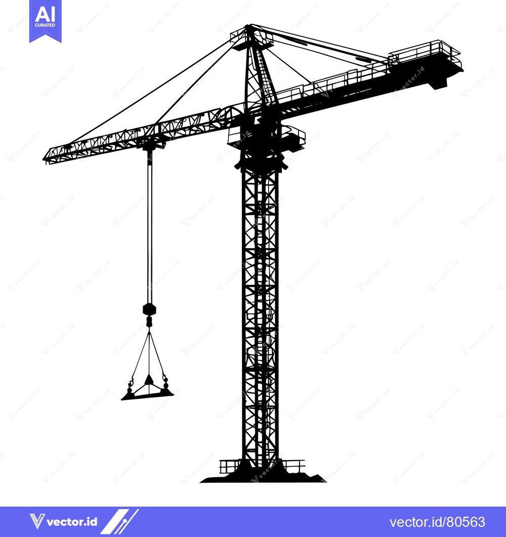Premium Vector dari Silhouette of a Tower Crane with a Hook and Cable