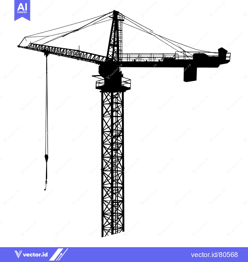 Premium Vector of Silhouette of a Tower Crane with a Hook
