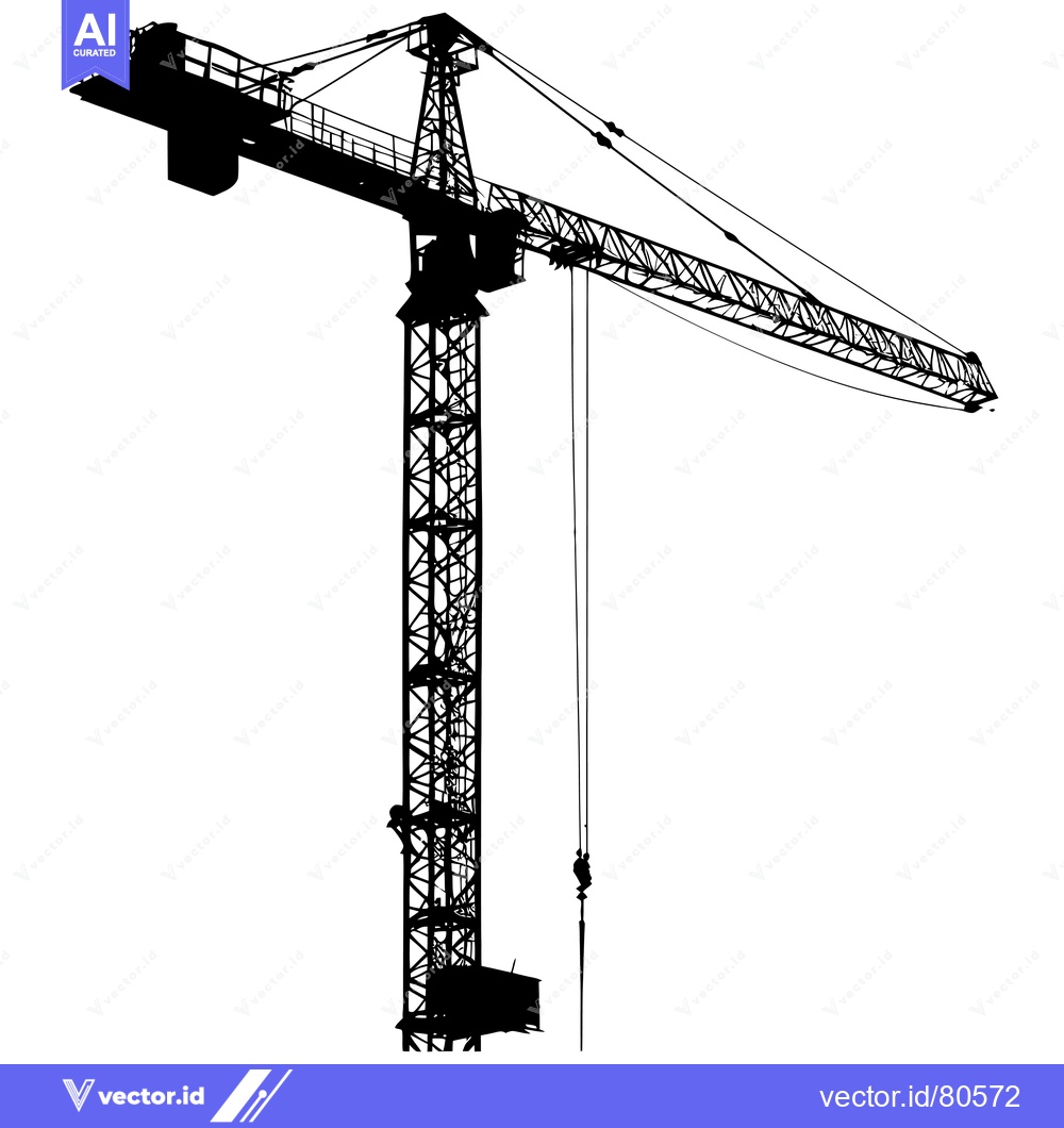 Premium Vector of Silhouette of a Construction Crane with a Cable Extending Downward