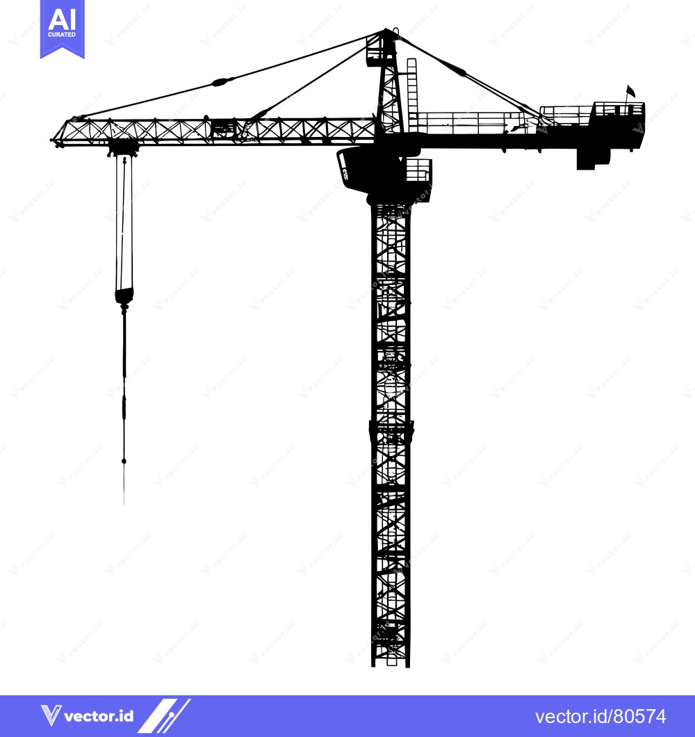 Premium Vector of Silhouette of a Construction Crane with a Suspended Cable
