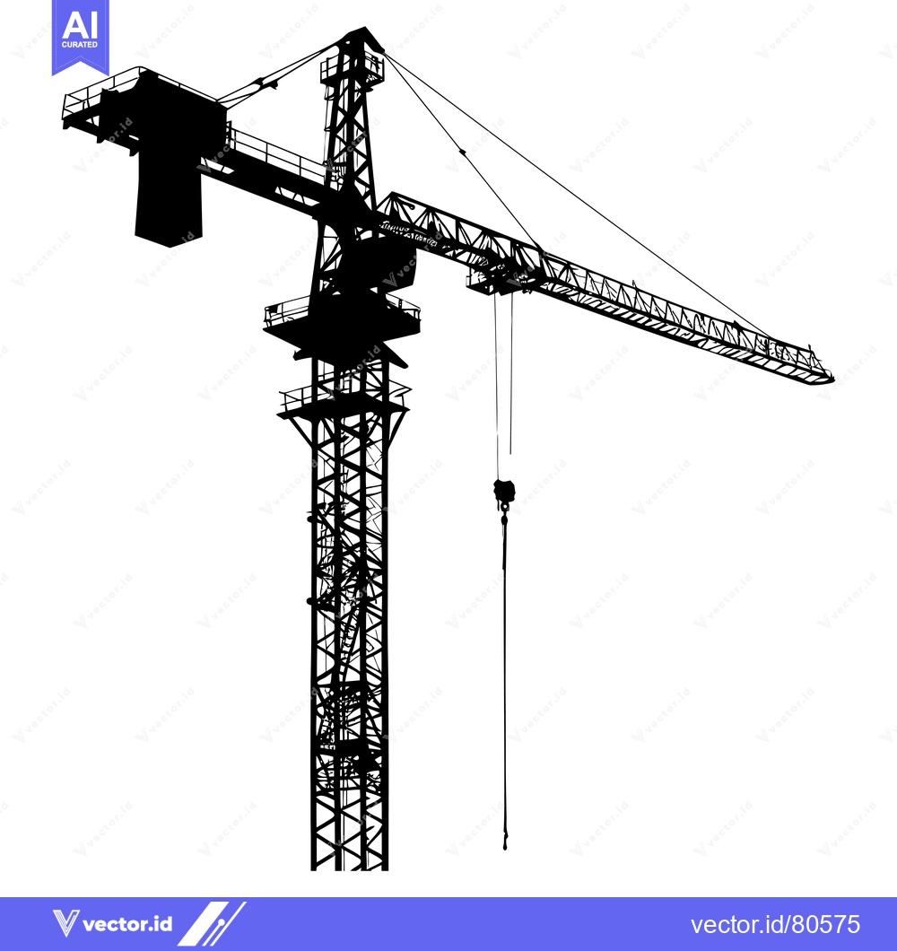 Premium Vector of Silhouette of a Construction Crane with a Long Arm and Cables