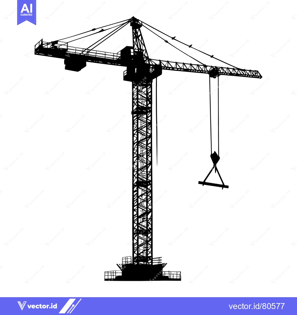 Premium Vector of Silhouette of a construction crane with a hook and cables