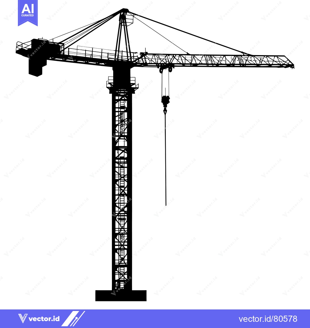 Premium Vector of Silhouette of a Tall Construction Crane with a Long Boom