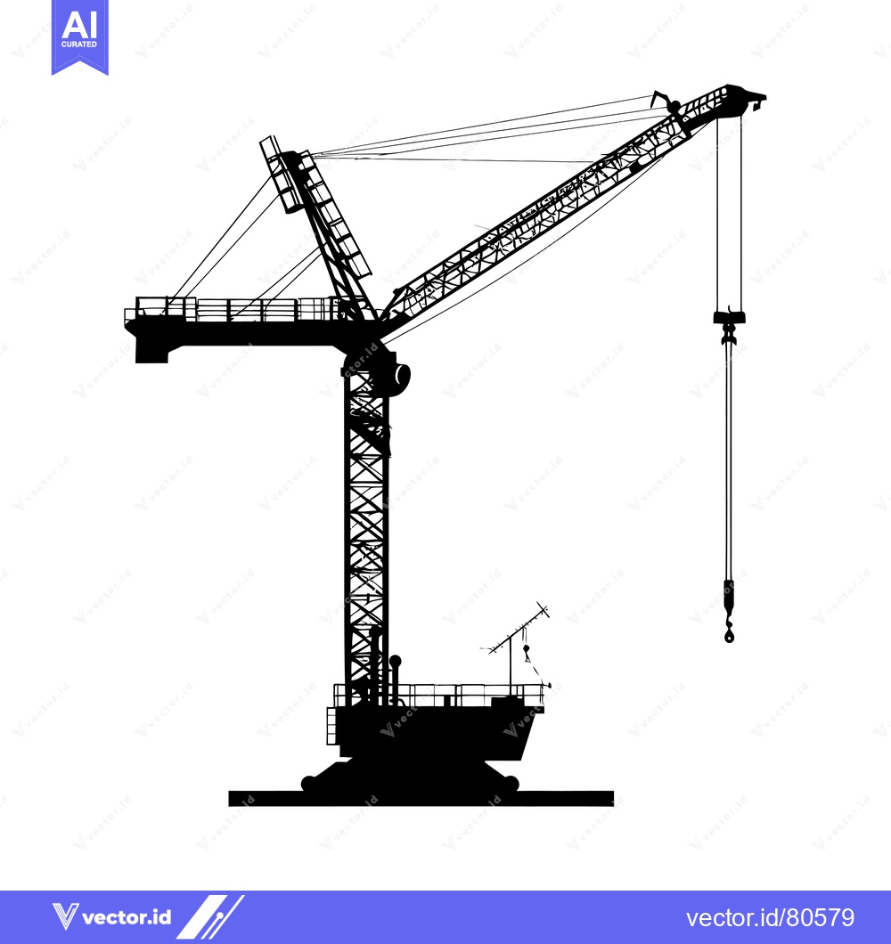 Premium Vector of Black and White Silhouette of a Construction Crane