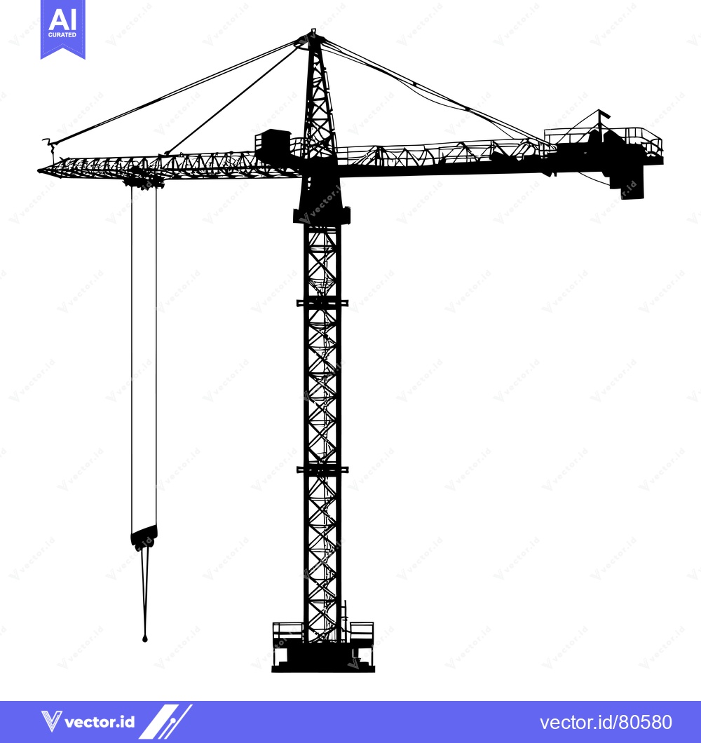 Premium Vector dari Silhouette of a Construction Crane with a Suspended Load