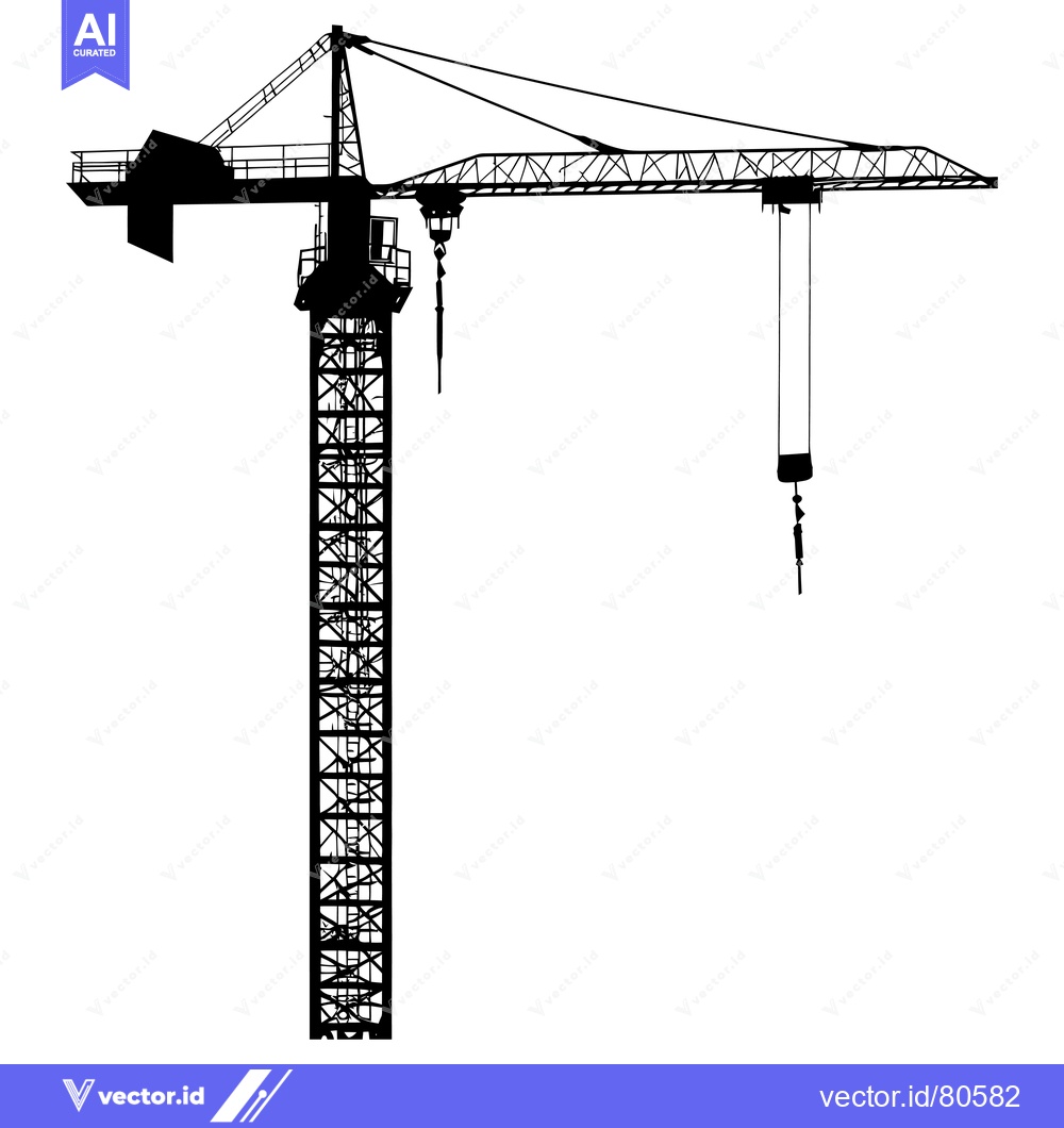 Premium Vector dari Silhouette of a Tower Crane with an Extended Boom and Hanging Hook