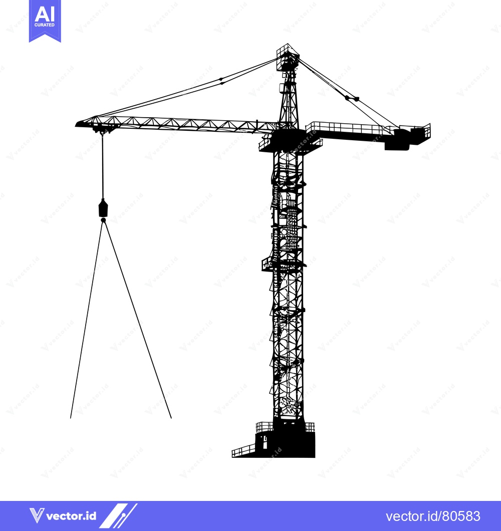 Premium Vector of Black and white silhouette of a construction crane