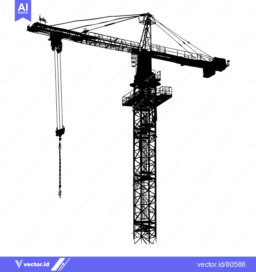 Premium Vector dari Silhouette of a Tower Crane with a Hook and Cable