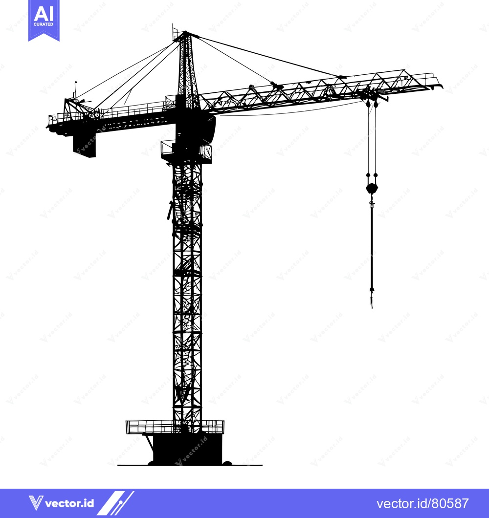 Premium Vector of Black and White Silhouette of a Construction Crane