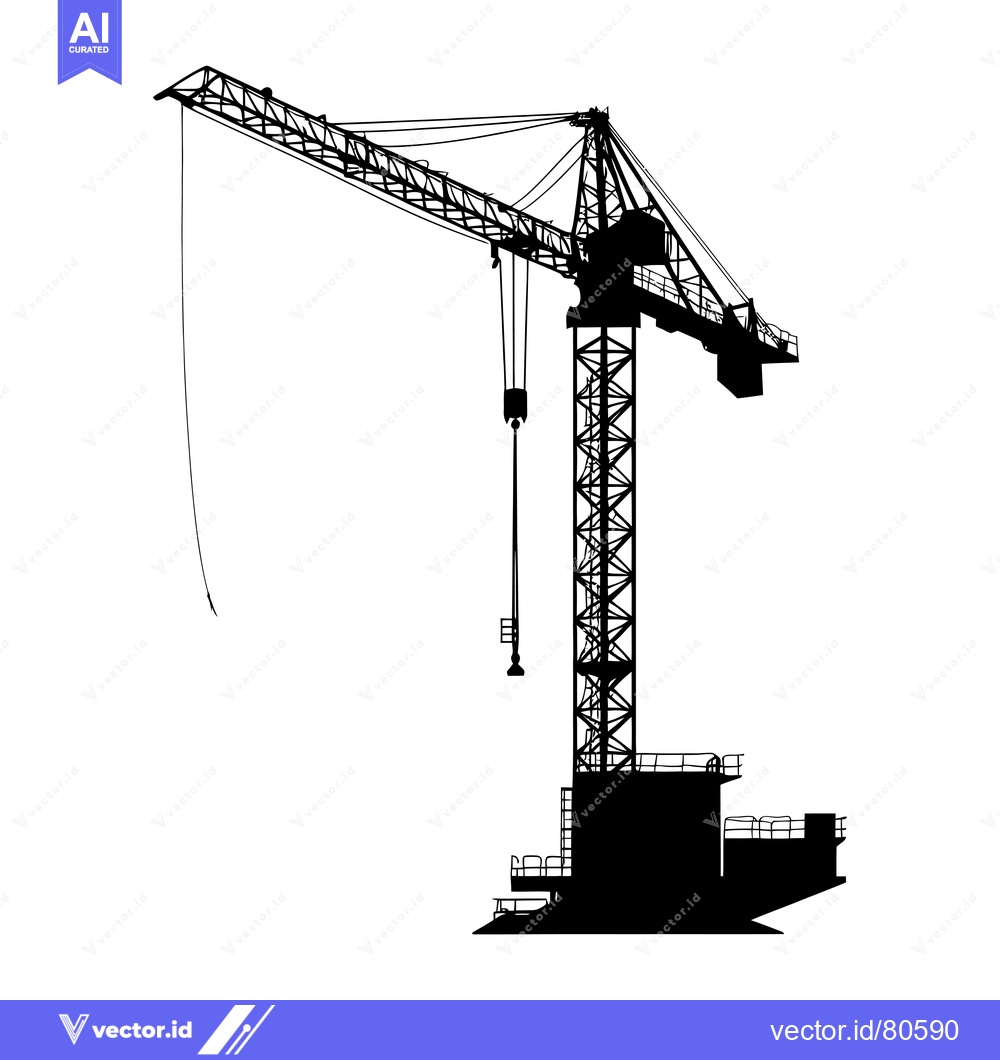 Premium Vector dari Silhouette of a Construction Crane with a Hook and Cable