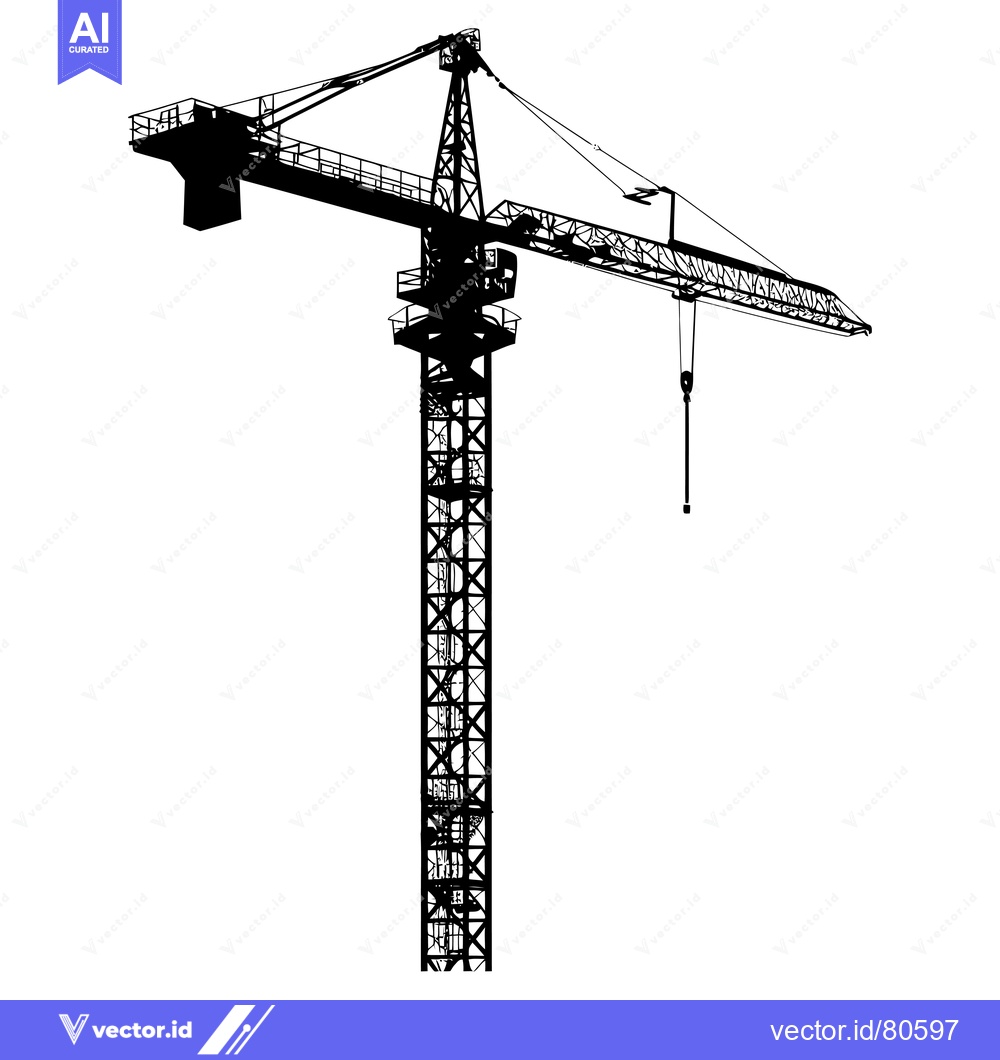 Premium Vector dari Silhouette of a Construction Crane with a Suspended Hook