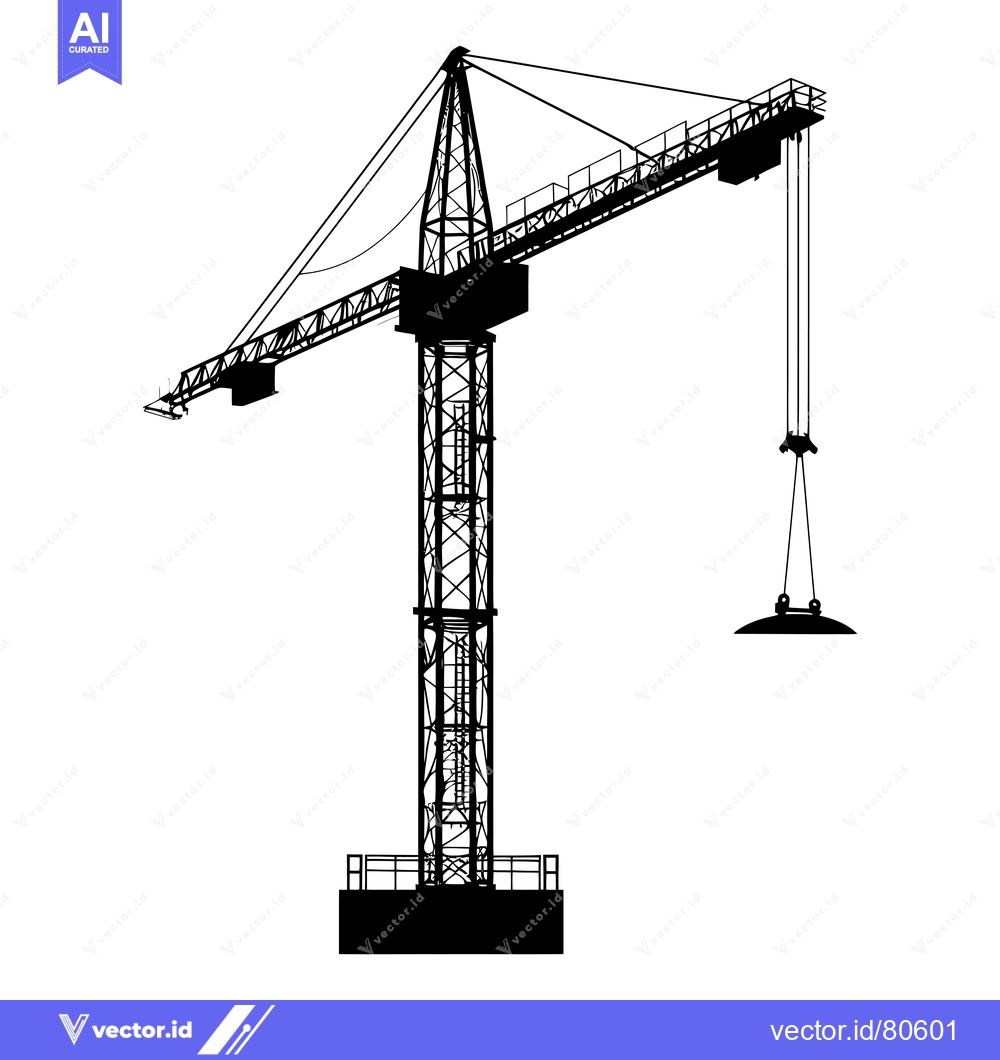 Premium Vector of Silhouette of a construction crane with a hook and cable