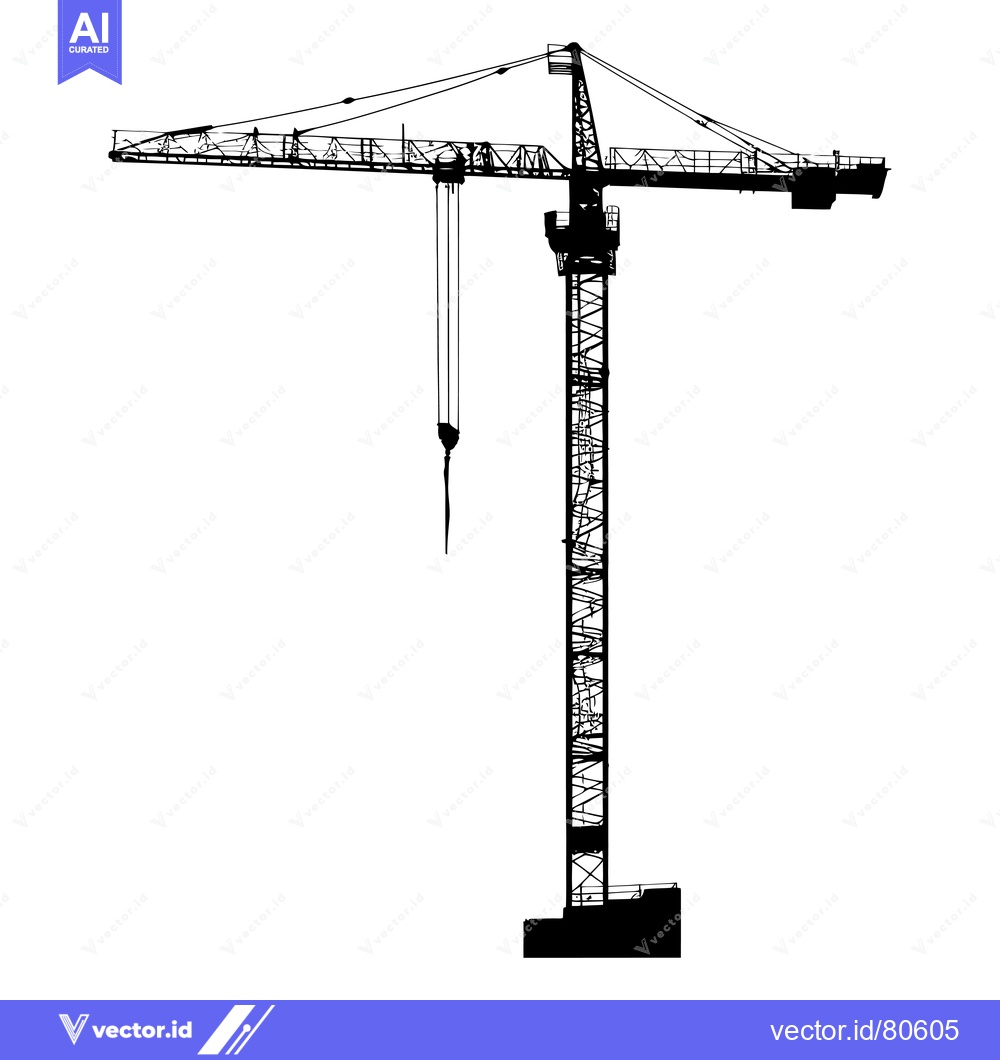 Premium Vector dari Silhouette of a Construction Crane with Cables and Hook