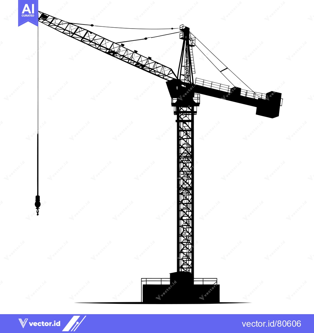 Premium Vector dari Silhouette of a Construction Crane with a Hanging Hook