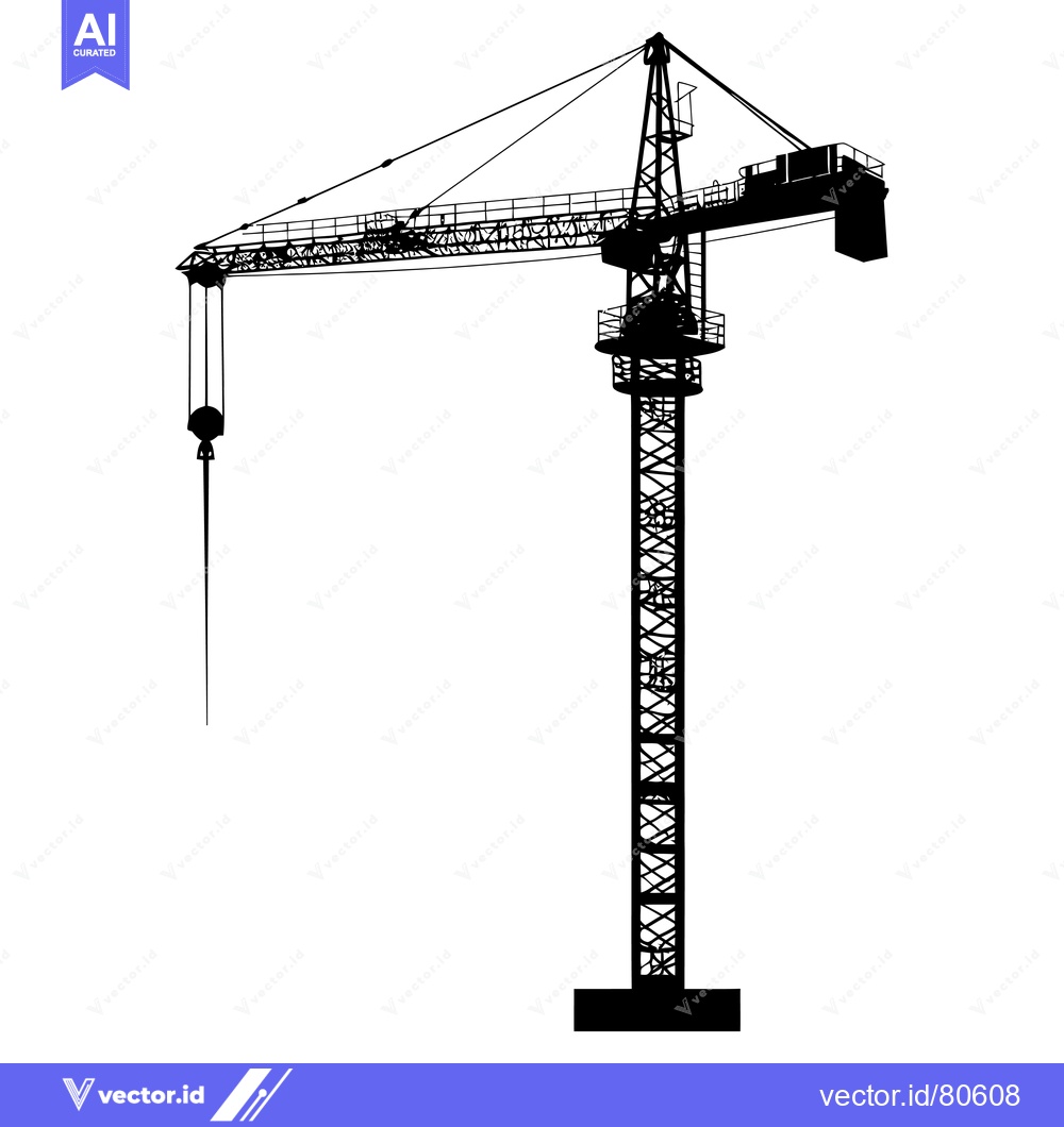 Premium Vector of Silhouette of a Construction Crane with a Long Boom
