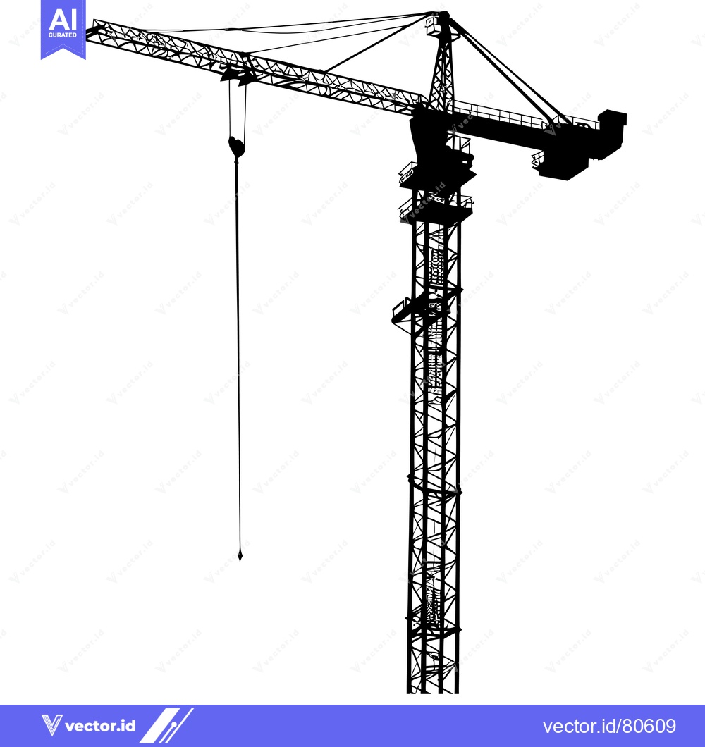 Premium Vector of Silhouette of a Construction Crane with a Hanging Cable